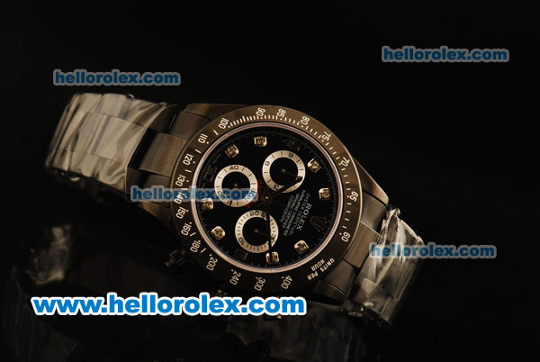 Rolex Daytona Chronograph Swiss Valjoux 7750 Automatic Movement Full PVD with Black Dial and Diamond Markers - Click Image to Close